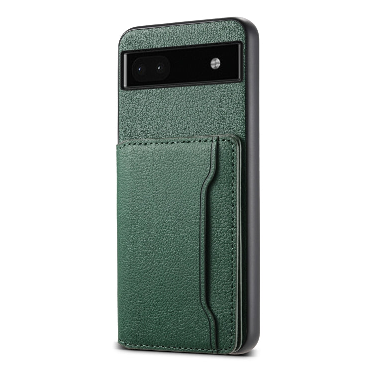 For Google Pixel 6a Calf Texture Card Bag Design Full Coverage Phone Case(Green) by buy2fix