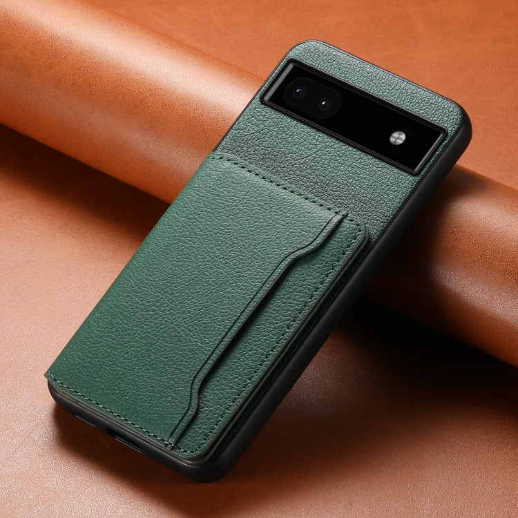 For Google Pixel 6a Calf Texture Card Bag Design Full Coverage Phone Case(Green) by buy2fix