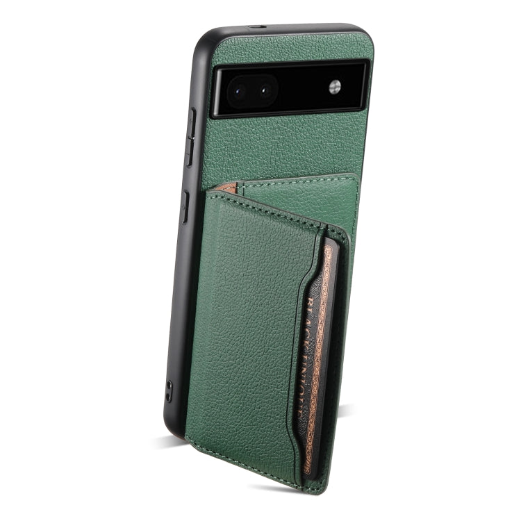 For Google Pixel 6a Calf Texture Card Bag Design Full Coverage Phone Case(Green) by buy2fix