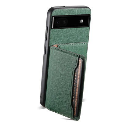 For Google Pixel 6a Calf Texture Card Bag Design Full Coverage Phone Case(Green) by buy2fix