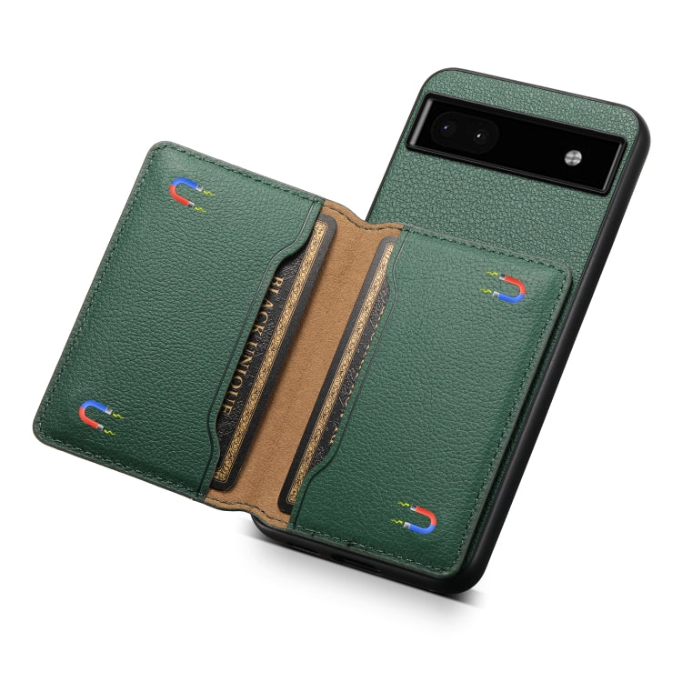 For Google Pixel 6a Calf Texture Card Bag Design Full Coverage Phone Case(Green) by buy2fix