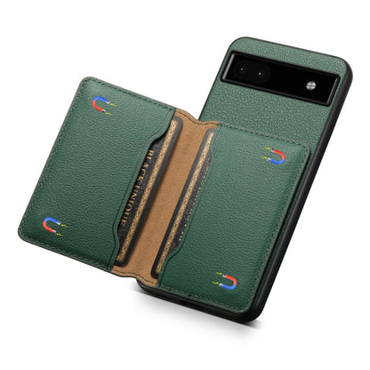 For Google Pixel 6a Calf Texture Card Bag Design Full Coverage Phone Case(Green) by buy2fix