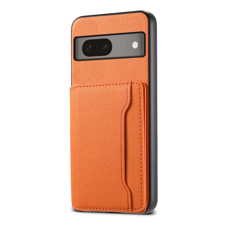 For Google Pixel 7 5G Calf Texture Card Bag Design Full Coverage Phone Case(Orange) by buy2fix