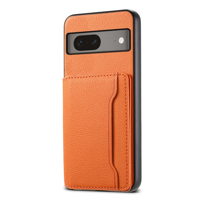 For Google Pixel 7 5G Calf Texture Card Bag Design Full Coverage Phone Case(Orange) by buy2fix