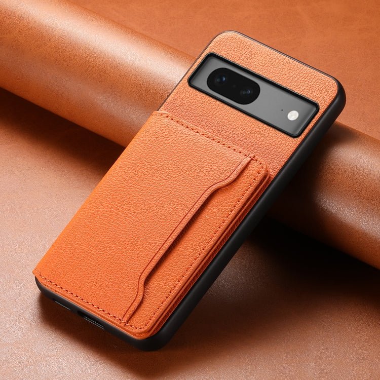 For Google Pixel 7 5G Calf Texture Card Bag Design Full Coverage Phone Case(Orange) by buy2fix