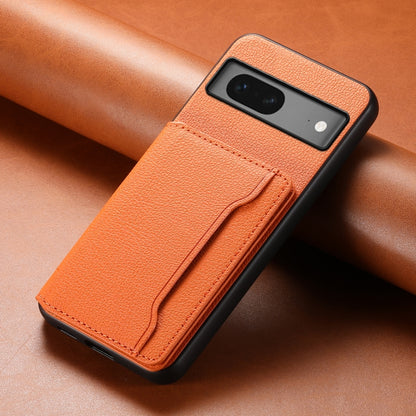 For Google Pixel 7 5G Calf Texture Card Bag Design Full Coverage Phone Case(Orange) by buy2fix