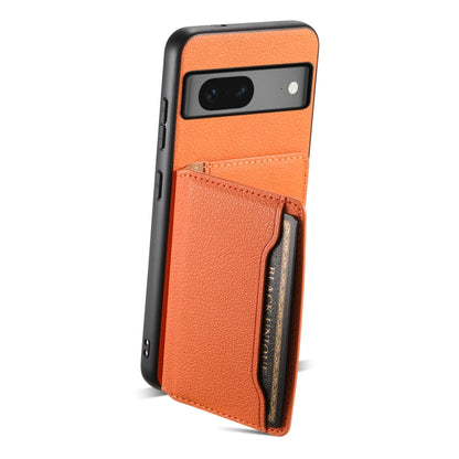 For Google Pixel 7 5G Calf Texture Card Bag Design Full Coverage Phone Case(Orange) by buy2fix