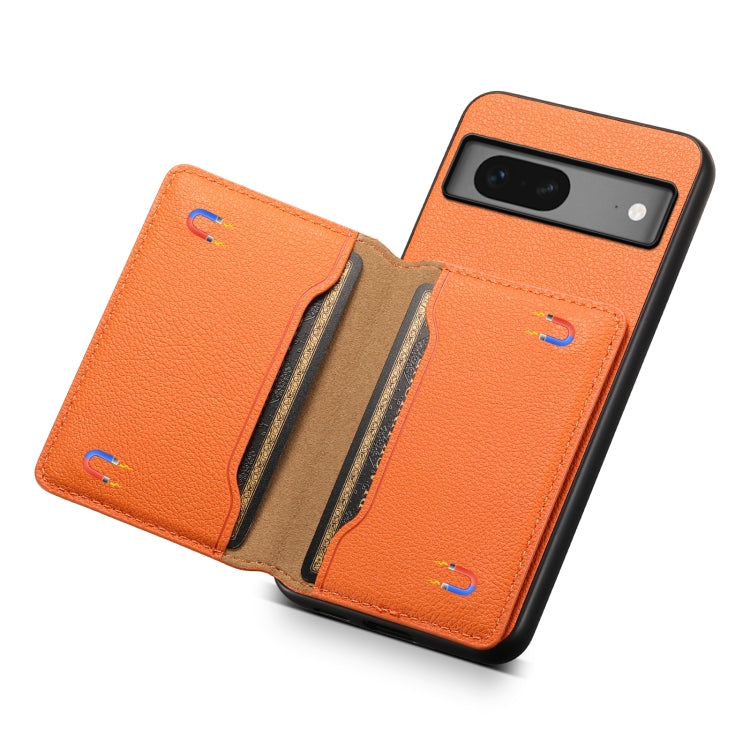 For Google Pixel 7 5G Calf Texture Card Bag Design Full Coverage Phone Case(Orange) by buy2fix