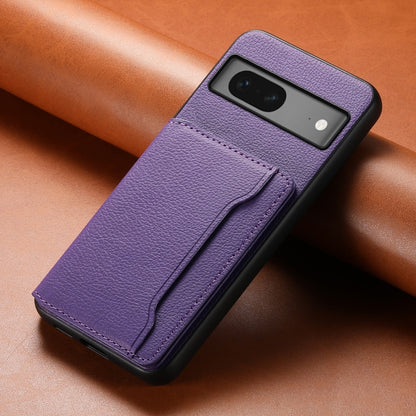 For Google Pixel 7 5G Calf Texture Card Bag Design Full Coverage Phone Case(Purple) by buy2fix