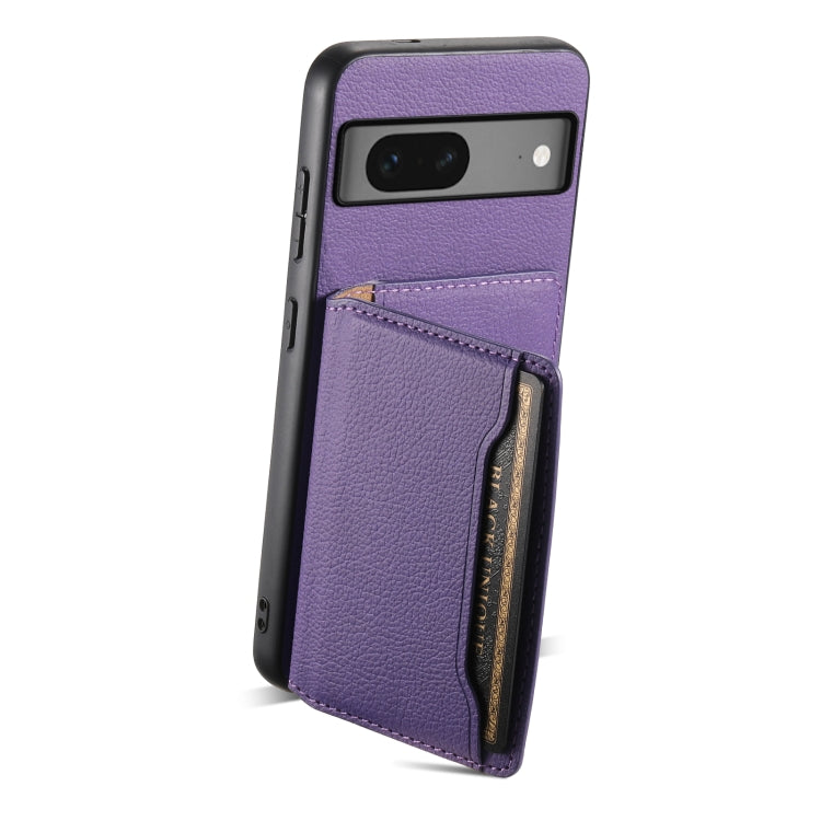 For Google Pixel 7 5G Calf Texture Card Bag Design Full Coverage Phone Case(Purple) by buy2fix
