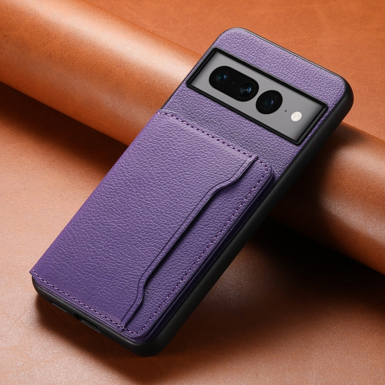 For Google Pixel 7 Pro 5G Calf Texture Card Bag Design Full Coverage Phone Case(Purple) by buy2fix