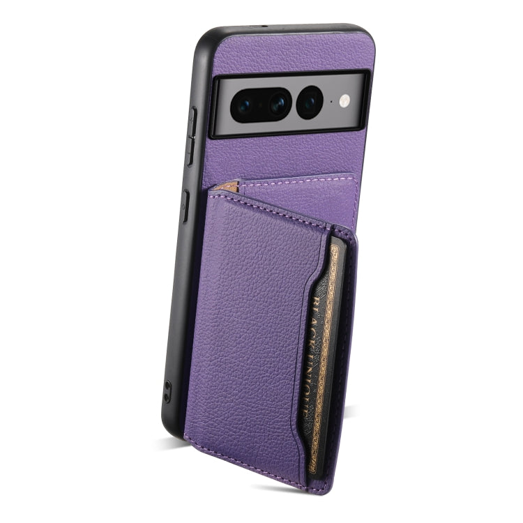 For Google Pixel 7 Pro 5G Calf Texture Card Bag Design Full Coverage Phone Case(Purple) by buy2fix