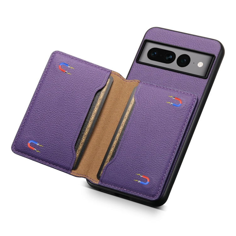 For Google Pixel 7 Pro 5G Calf Texture Card Bag Design Full Coverage Phone Case(Purple) by buy2fix