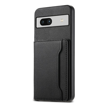 For Google Pixel 7a Calf Texture Card Bag Design Full Coverage Phone Case(Black) by buy2fix