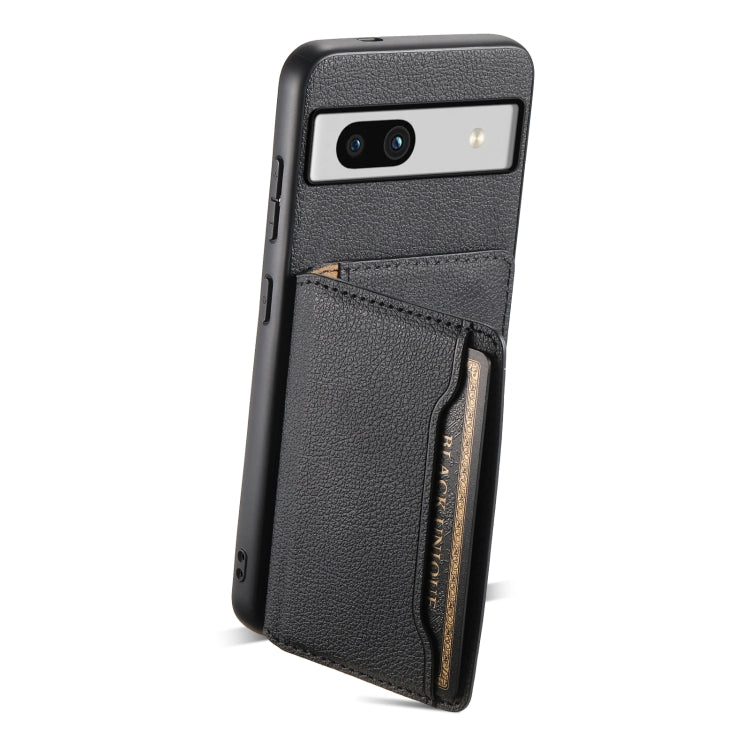 For Google Pixel 7a Calf Texture Card Bag Design Full Coverage Phone Case(Black) by buy2fix