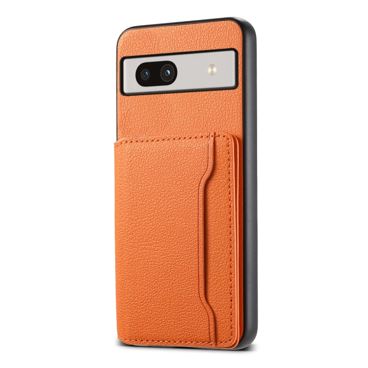 For Google Pixel 7a Calf Texture Card Bag Design Full Coverage Phone Case(Orange) by buy2fix