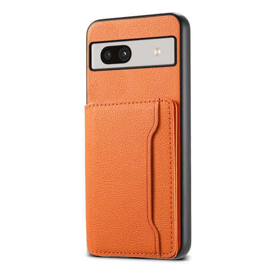 For Google Pixel 7a Calf Texture Card Bag Design Full Coverage Phone Case(Orange) by buy2fix