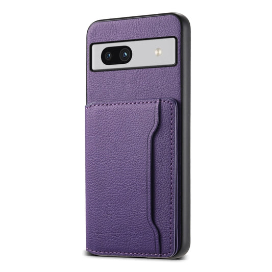 For Google Pixel 7a Calf Texture Card Bag Design Full Coverage Phone Case(Purple) by buy2fix