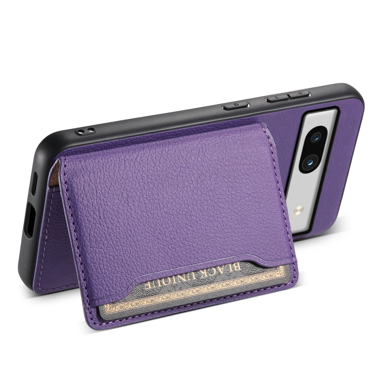 For Google Pixel 7a Calf Texture Card Bag Design Full Coverage Phone Case(Purple) by buy2fix