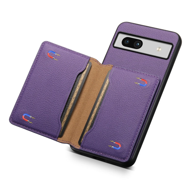For Google Pixel 7a Calf Texture Card Bag Design Full Coverage Phone Case(Purple) by buy2fix