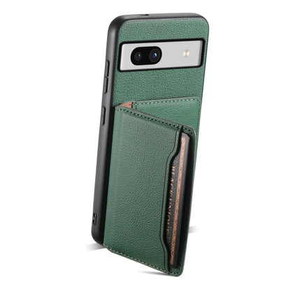 For Google Pixel 7a Calf Texture Card Bag Design Full Coverage Phone Case(Green) by buy2fix
