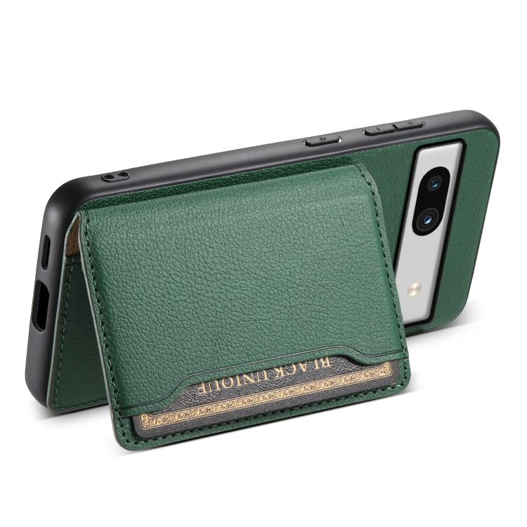 For Google Pixel 7a Calf Texture Card Bag Design Full Coverage Phone Case(Green) by buy2fix