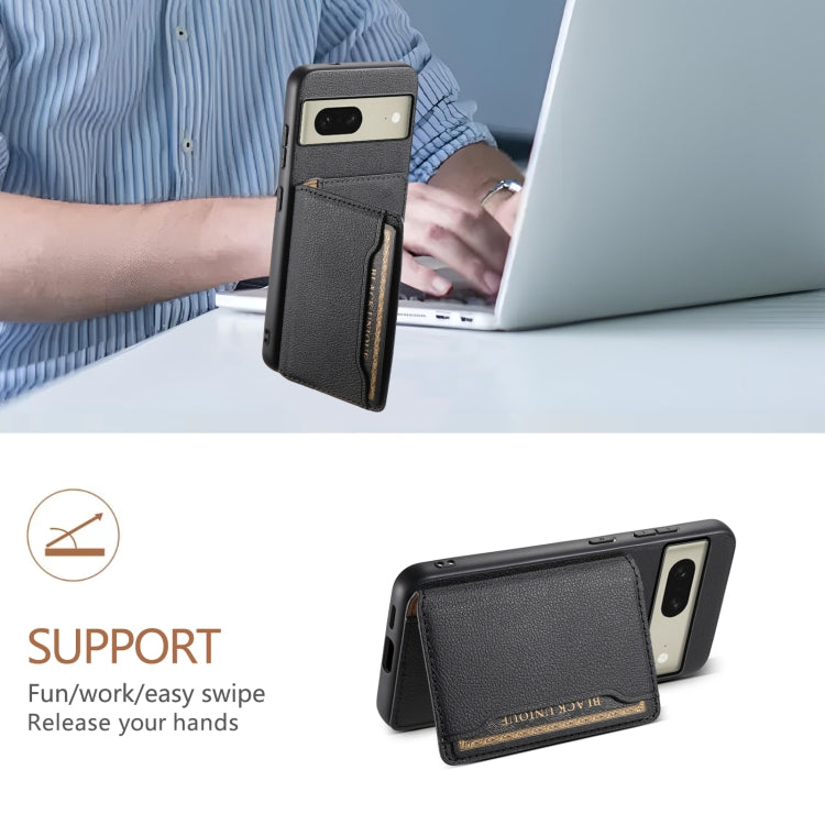 For Google Pixel 8 Calf Texture Card Bag Design Full Coverage Phone Case(Black) by buy2fix