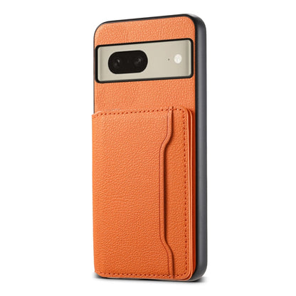 For Google Pixel 8 Calf Texture Card Bag Design Full Coverage Phone Case(Orange) by buy2fix