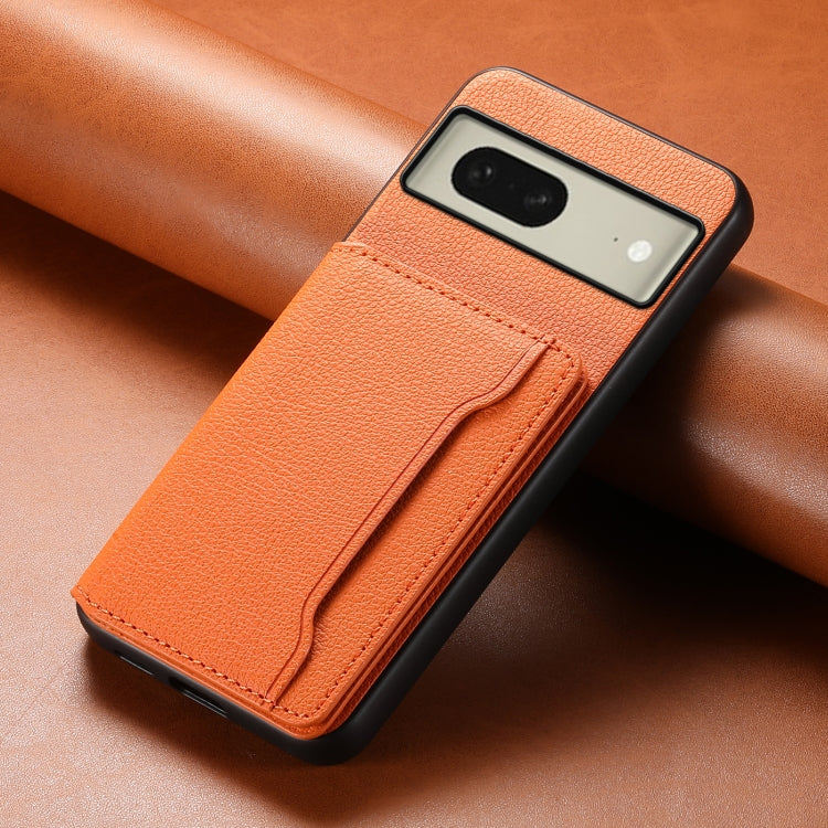 For Google Pixel 8 Calf Texture Card Bag Design Full Coverage Phone Case(Orange) by buy2fix