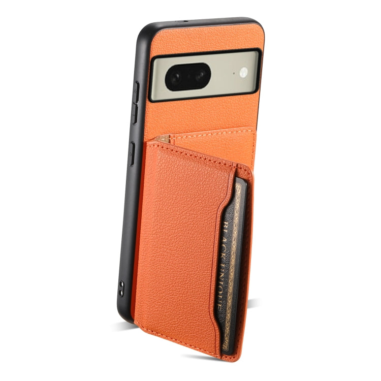 For Google Pixel 8 Calf Texture Card Bag Design Full Coverage Phone Case(Orange) by buy2fix