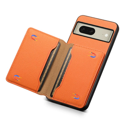 For Google Pixel 8 Calf Texture Card Bag Design Full Coverage Phone Case(Orange) by buy2fix