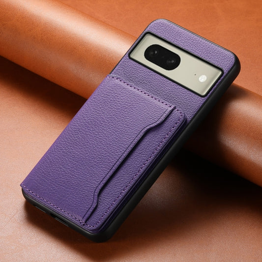 For Google Pixel 8 Calf Texture Card Bag Design Full Coverage Phone Case(Purple) by buy2fix