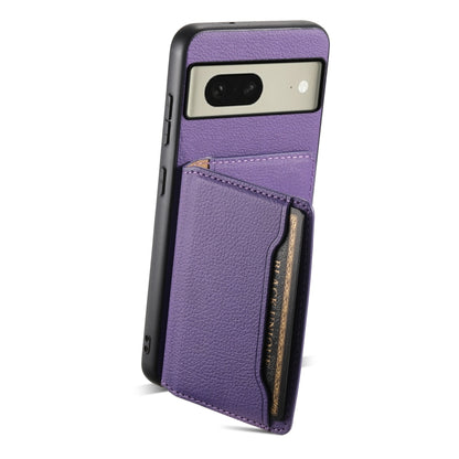 For Google Pixel 8 Calf Texture Card Bag Design Full Coverage Phone Case(Purple) by buy2fix