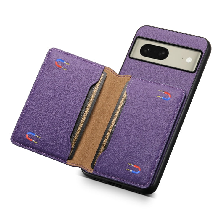 For Google Pixel 8 Calf Texture Card Bag Design Full Coverage Phone Case(Purple) by buy2fix