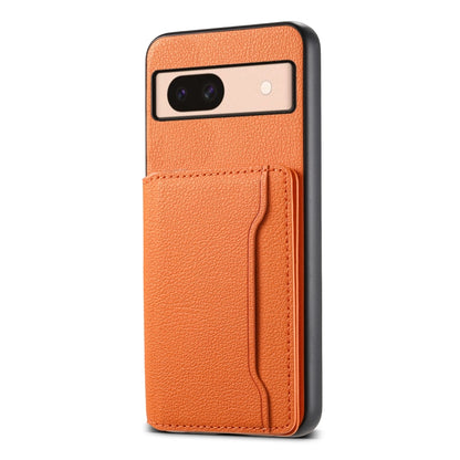 For Google Pixel 8a Calf Texture Card Bag Design Full Coverage Phone Case(Orange) by buy2fix