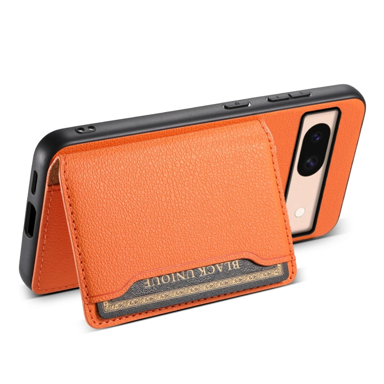 For Google Pixel 8a Calf Texture Card Bag Design Full Coverage Phone Case(Orange) by buy2fix