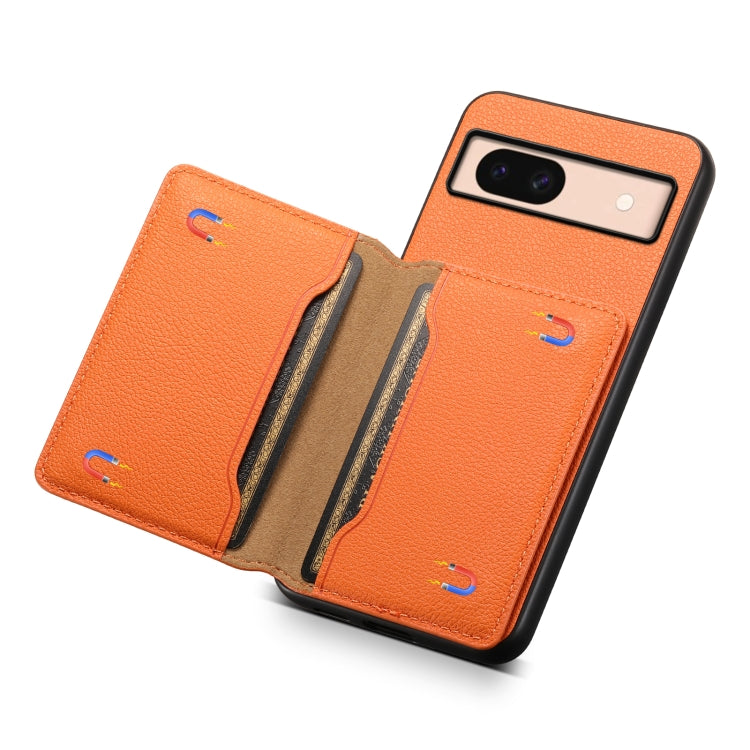 For Google Pixel 8a Calf Texture Card Bag Design Full Coverage Phone Case(Orange) by buy2fix
