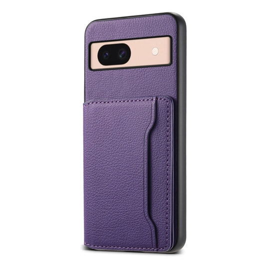 For Google Pixel 8a Calf Texture Card Bag Design Full Coverage Phone Case(Purple) by buy2fix