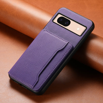 For Google Pixel 8a Calf Texture Card Bag Design Full Coverage Phone Case(Purple) by buy2fix