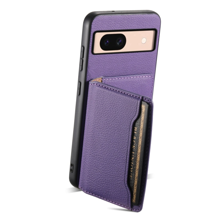 For Google Pixel 8a Calf Texture Card Bag Design Full Coverage Phone Case(Purple) by buy2fix