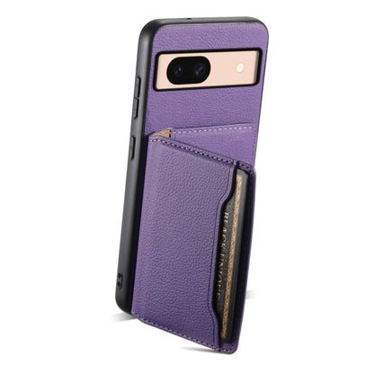 For Google Pixel 8a Calf Texture Card Bag Design Full Coverage Phone Case(Purple) by buy2fix