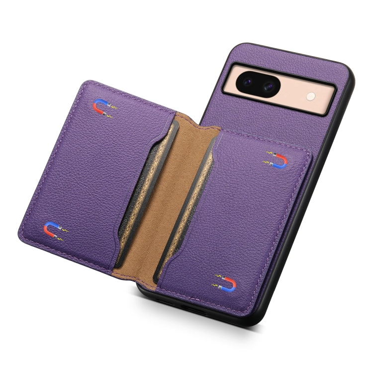 For Google Pixel 8a Calf Texture Card Bag Design Full Coverage Phone Case(Purple) by buy2fix