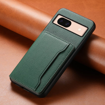 For Google Pixel 8a Calf Texture Card Bag Design Full Coverage Phone Case(Green) by buy2fix