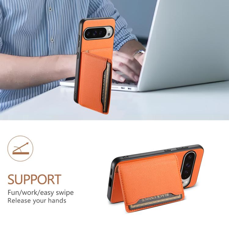 For Google Pixel 10 Pro XL Calf Texture Card Bag Design Full Coverage Phone Case(Orange) - Google Cases by buy2fix | Online Shopping UK | buy2fix