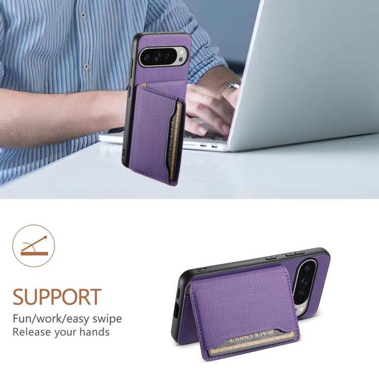 For Google Pixel 10 Pro XL Calf Texture Card Bag Design Full Coverage Phone Case(Purple) - Google Cases by buy2fix | Online Shopping UK | buy2fix