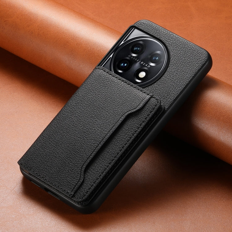 For OnePlus 11 Calf Texture Card Bag Design Full Coverage Phone Case(Black) - OnePlus Cases by buy2fix | Online Shopping UK | buy2fix