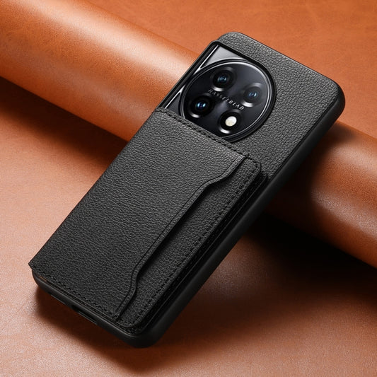 For OnePlus 11 Calf Texture Card Bag Design Full Coverage Phone Case(Black) - OnePlus Cases by buy2fix | Online Shopping UK | buy2fix