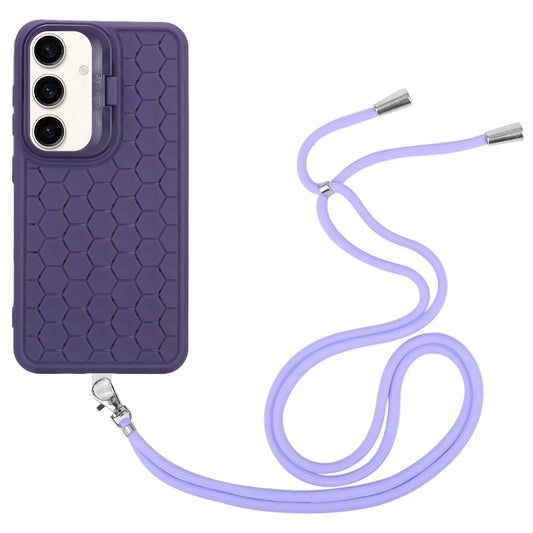 For Samsung Galaxy S23 FE 5G Honeycomb Radiating Lens Holder Magsafe Phone Case with Lanyard(Purple) by buy2fix