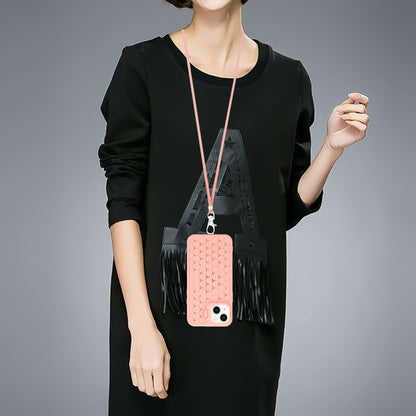 For iPhone 14 Honeycomb Radiating Lens Holder Magsafe Phone Case with Lanyard(Pink) by buy2fix