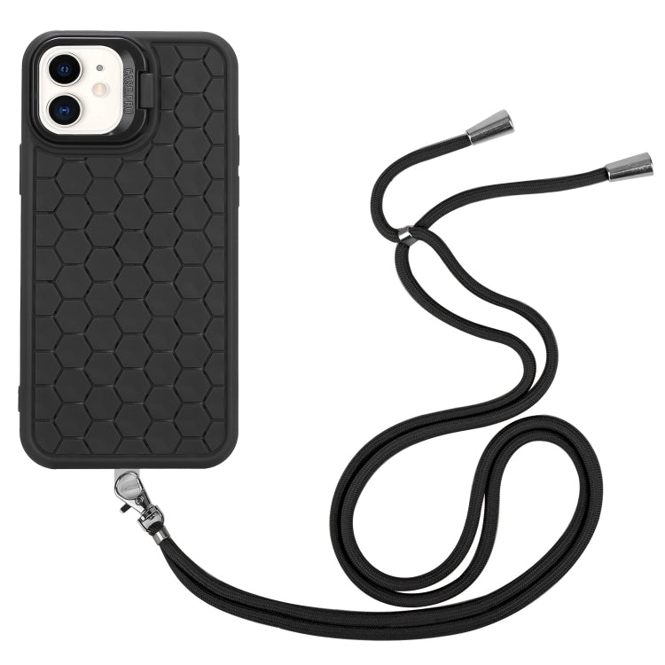 For iPhone 12 Honeycomb Radiating Lens Holder Magsafe Phone Case with Lanyard(Black) by buy2fix